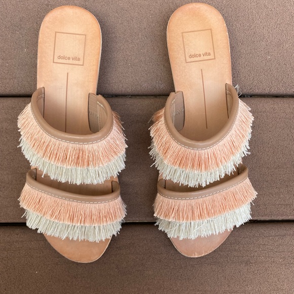 Dolce Vita Cream and Orange Fringe Sandals - Picture 2 of 7